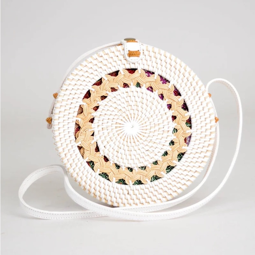 BRAND NEW! Round Rattan Boho Purse In White